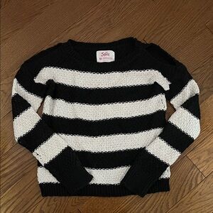 Justice Black and White Striped Sweater with shoulder cut outs